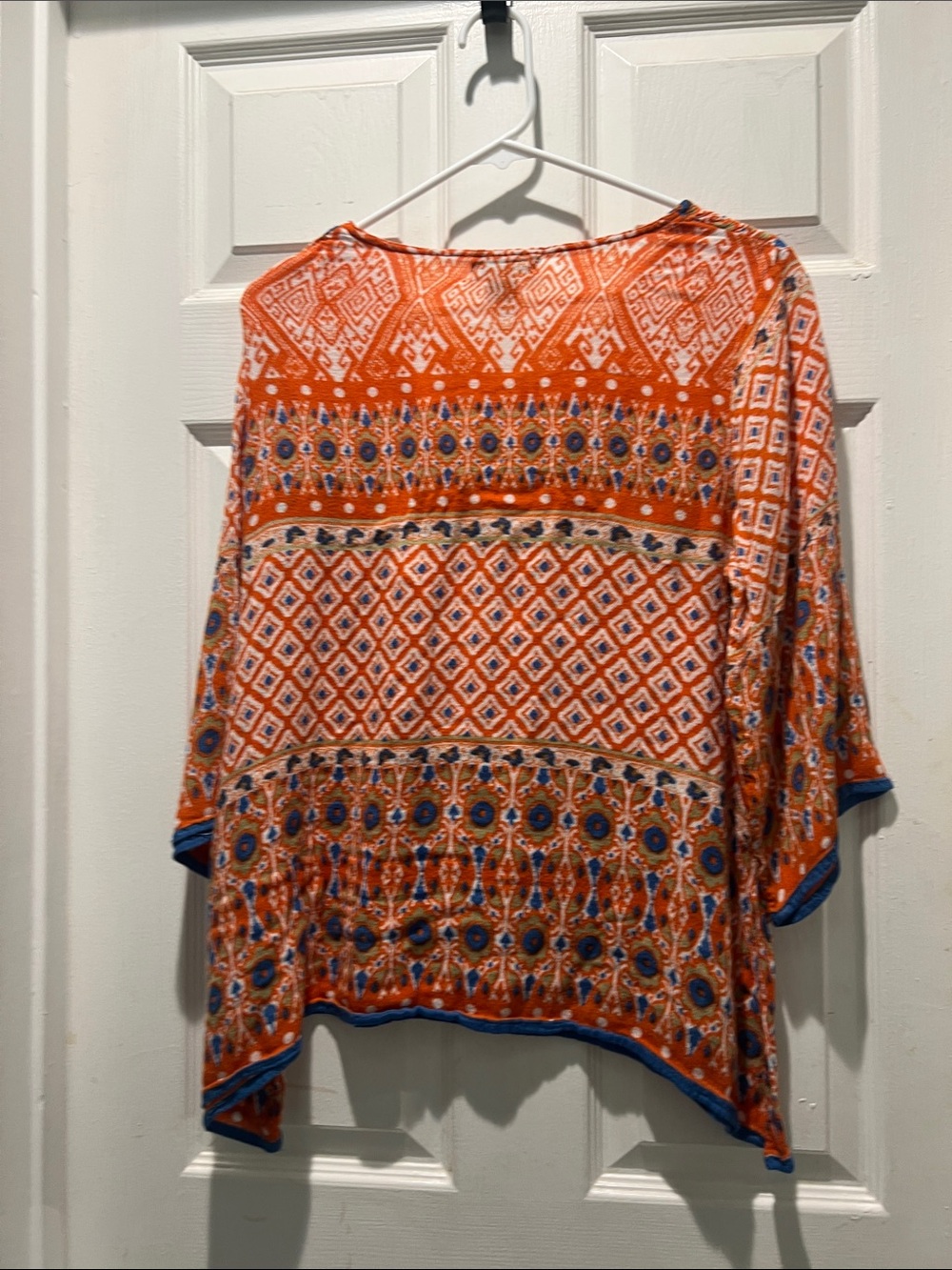 Cost Plus World Market Orange Patterned V-Neck Boho Blouse - Picture 6 of 9